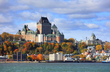 Fototapeta premium Château Frontenac , Quebec city, CANADA - October 14 , 2018 -The Château Frontenac is one of Canada's grand railway hotels built by the Canadian Pacific Railway.