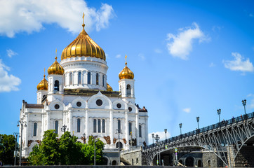 Cathedral of Christ the Savior in Moscow on sunny day.