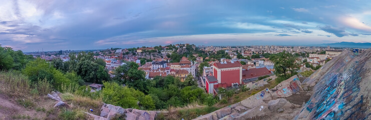 Fototapeta na wymiar Views of the city of Plovdiv from the top of Sahat Tepe, one of its seven legendary hills, Bulgaria