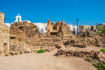 Ruins of the inner castle of Kimolos island in Greece. A medieval settlement of the first half of...