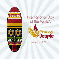 International Day of the World Indigenous Day on 9th of August Vector Design with Colorful Mask Icon