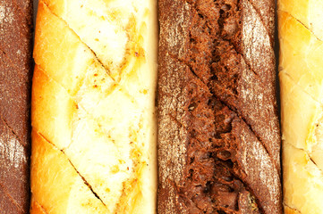 three rye baguette with garlic closeup macro