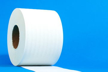 a roll of white toilet paper on a blue background