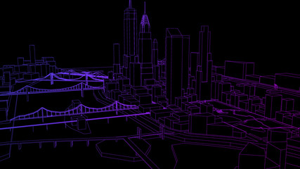 Drawing Aerial view New York city 