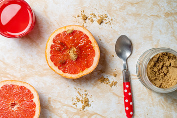 fresh grapefruit and fresh squeezed citrus fruit juice