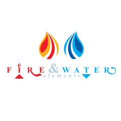 Nature elements balance conceptual emblem for use as marketing design symbol. Fire and water harmony.
