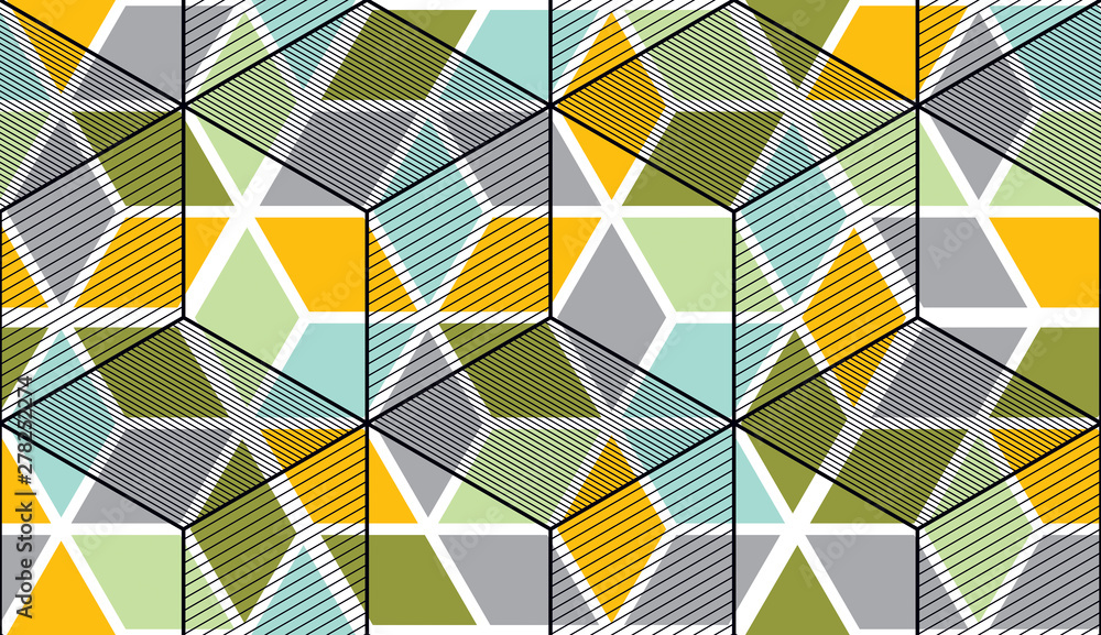Poster geometric 3d lines abstract seamless pattern, vector background. technology style engineering line d