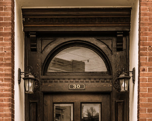 Number 30 Entrance Door, Lamps Unlit on a Cloudy Day