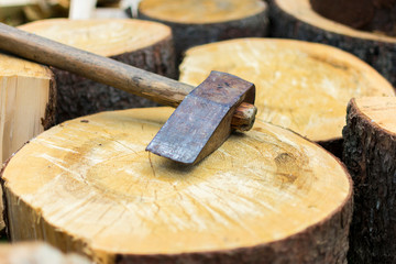 axe cutting wood 