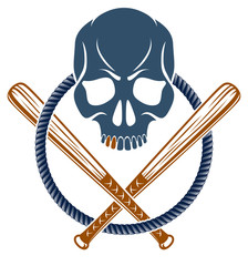 Gang brutal criminal emblem or logo with aggressive skull baseball bats design elements, vector anarchy crime terror retro style, ghetto revolutionary.