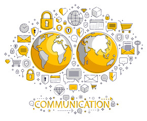 Global internet connection concept, planet earth with different icons set, big data, internet activity, global communication, vector, elements can be used separately.