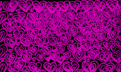 Pink hearts abstract background.Hand drawn. Design for Valentines Day, gift paper, textile, covering design.