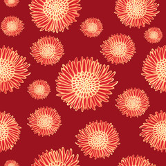 Fototapeta na wymiar Abstract flowers pattern. Hand-drawn flowers on red background. Design for woman day, wedding invitation, card, textile, fabric, gift paper, wallpaper. Empty space for text.