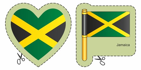 Flag of Jamaica. Vector cut sign here, isolated on white. Can be used for design, stickers, souvenirs.