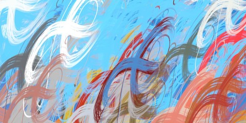 Backdrop material. Modern art. Canvas surface. Wall painting. Oil painting. Color texture. Handmade background. Painterly mix. 2d illustration. Wide brush. Colorful pattern.