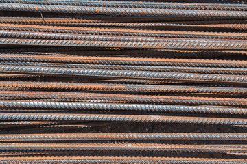 Steel rebar for reinforcement concrete for pouring the concrete base of the building. 