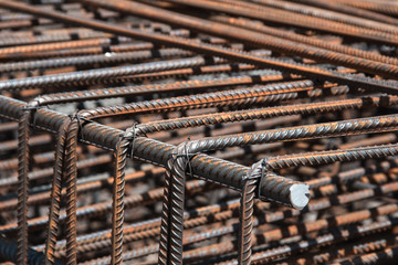 Steel rebar for reinforcement concrete for pouring the concrete base of the building. 