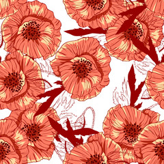 Wildflowers pattern handcrafted artsy poppy surface design