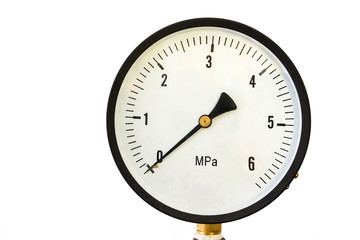 Pressure gauge on a white background. Manometer close-up.