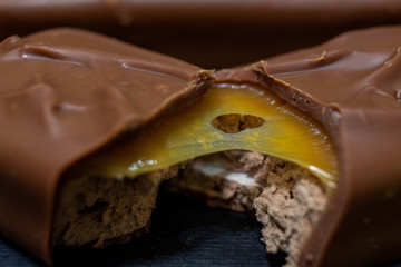 Chocolate close up, nuga, sweet food, unhealthy meals