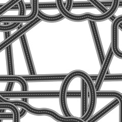Road and Highway Elements for City Map Creation. Path Desigh for Traffic Illustration. Asphalt Traffic Streets Isolated on White. Top View Position.