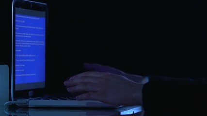 Hands stop typing when blue screen on laptop appears, virus in operating system