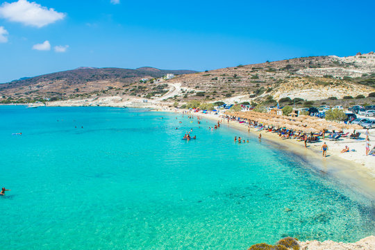 Prasa beach with turquoise crystal waters in Kimolos island, Cyclades, Greece