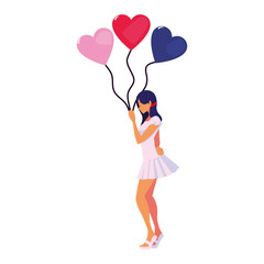 beautiful woman with balloons hearts