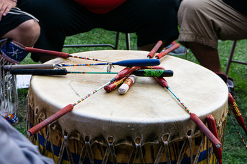 Native American drums for Powwow, United Tribes Powwow, Bismarck, North Dakota 