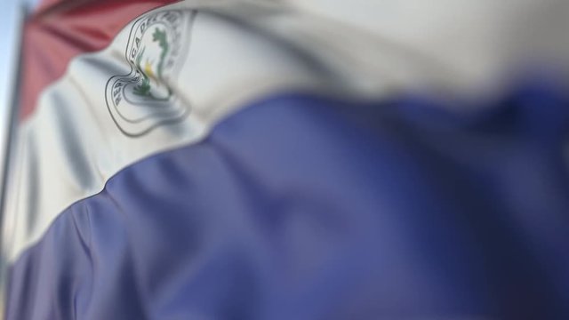 Waving flag of Paraguay, shallow focus close-up. Realistic loopable 3D animation