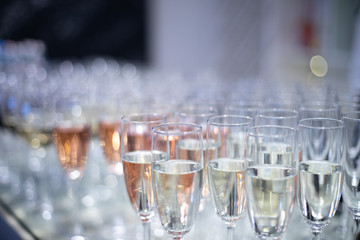 Serving on the table. Crystal glasses. luxury elegant table setting dinner in a restaurant
