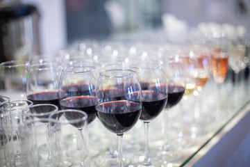 Serving on the table. Crystal glasses. luxury elegant table setting dinner in a restaurant