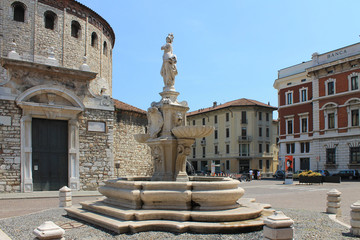 Clear Sunny summer day in the historic center of Brescia Italy