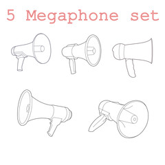 Set of the 5 outline vector illustration of the megaphones