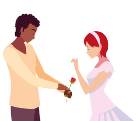 man giving flower a woman romantic