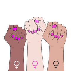 Feminism symbol. Fighting fist of a woman. Lovely vector illustration. Fight for the rights and equality.