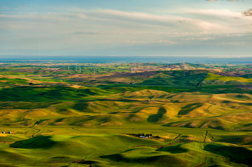 Wind Turbines Seen From Steptoe Butte State Park, Washington. Wind power on the Palouse, a long-unused resource, has become part of a broader network of alternative energy consisting of 58 turbines.