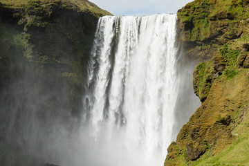 Close-uo of Skogafoss waterfall in Iceland, Europe.
