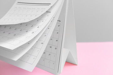 Flip calendar on table, closeup