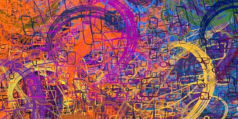 Colorful pattern. Wall painting. Handmade background. Modern art. Wide brush. Painterly mix. Backdrop material. Oil painting. Canvas surface. Abstract. 2d illustration. 