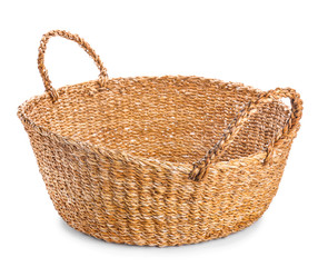 Wicker basket on white background