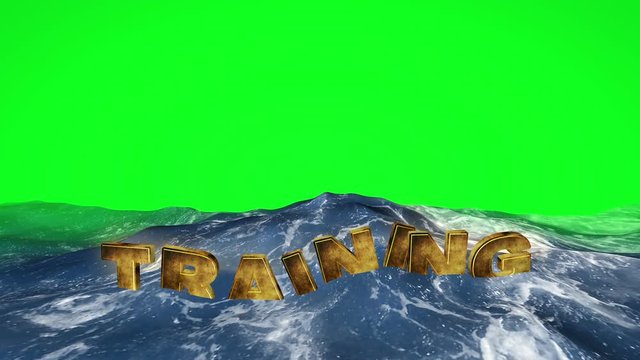 Training floating in the water against green screen