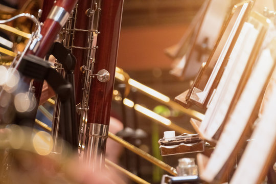 wind section during a classical concert music, close-up.