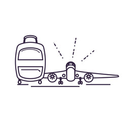 travel suitcase equipment with airplane flying