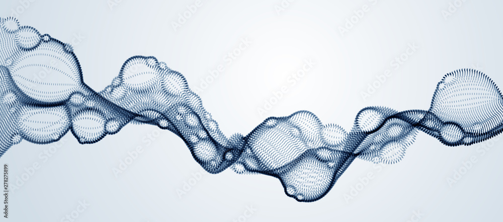 Poster abstract vector biological fluid, dotted horizontal vector particle flow shape, nano medical technol