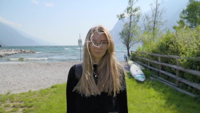 Blode Hipster Girl By Lake