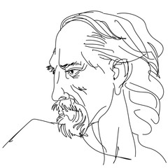 linear sketch of the portrait of an imaginary pirate