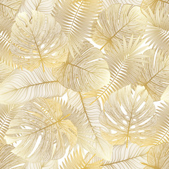 Fototapeta na wymiar Seamless pattern with tropical leaf palm . Vector illustration.