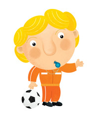 cartoon trainer or footballer on white background illustration for children