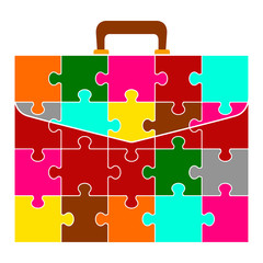 Puzzle pieces composing a business briefcase - Vector